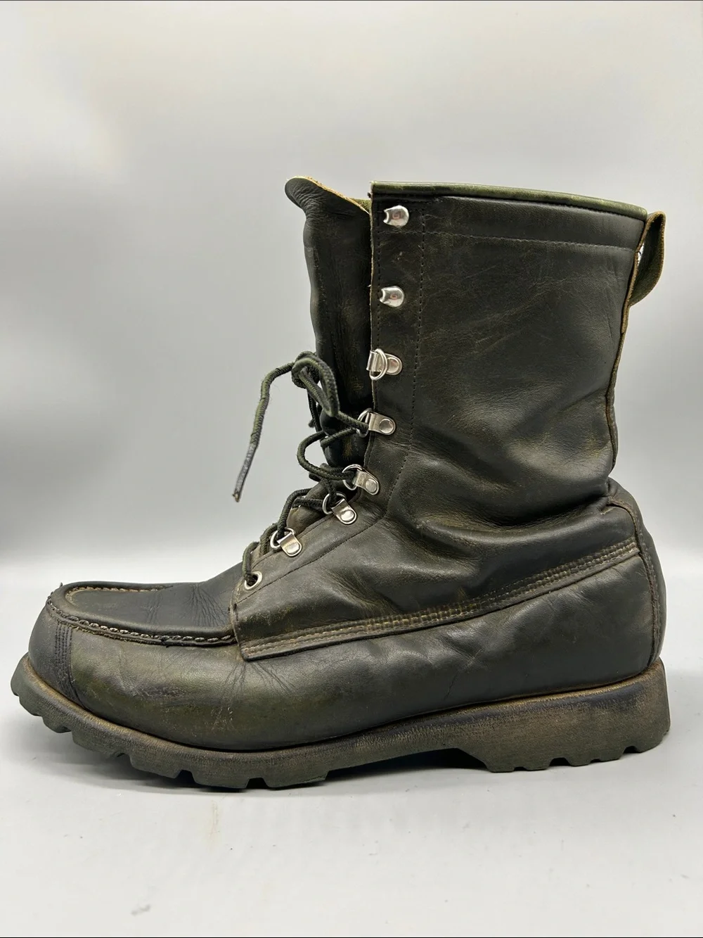 Vintage Ted Williams Sears Men's US 9.5D Boot Green Leather Work Combat Boots